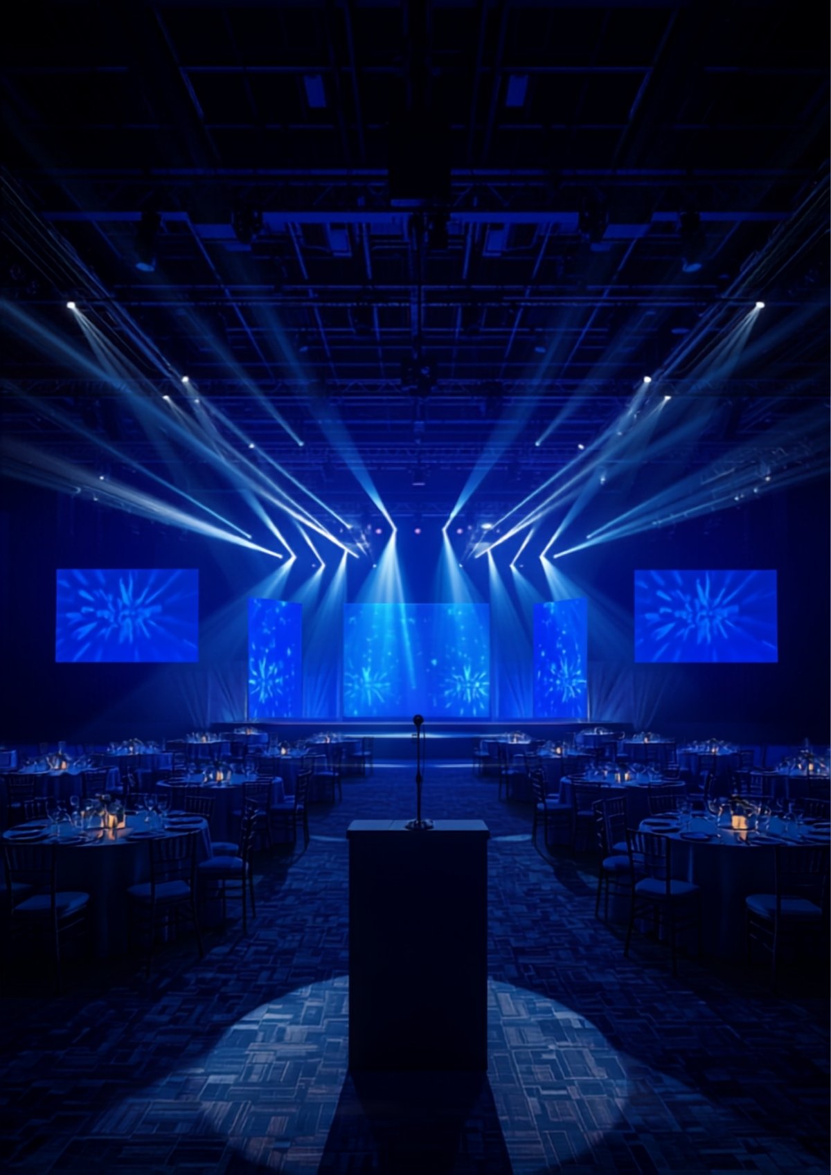 Corporate gala with stage lighting and professional audio